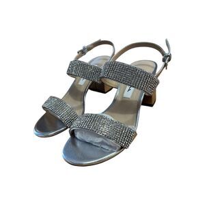 Nina Naomi Rhinestone Open Toe Block Heel Silver Wmns Size 5M - WORN ONCE